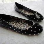 Ballet Flats With Rhinestones - Black With Silver