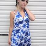 Blue And White Floral Ribbon Tie Up Dress