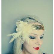 1920s cream and gold feather flapper headband races