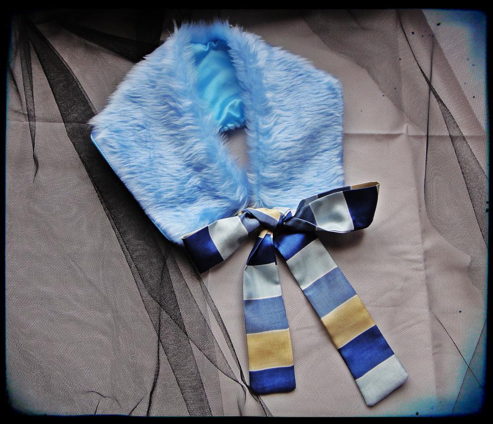 Powder Blue Faux Fur Collar 1920s Pin Up Dress Up Girls Womens