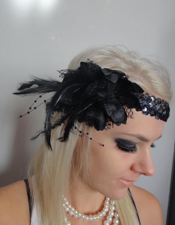 Flappers Races 1920s Black Feather Flapper Headband Races on Luulla