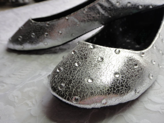 Bridal Ballet Flats With Rhinestones - Silver With Silver