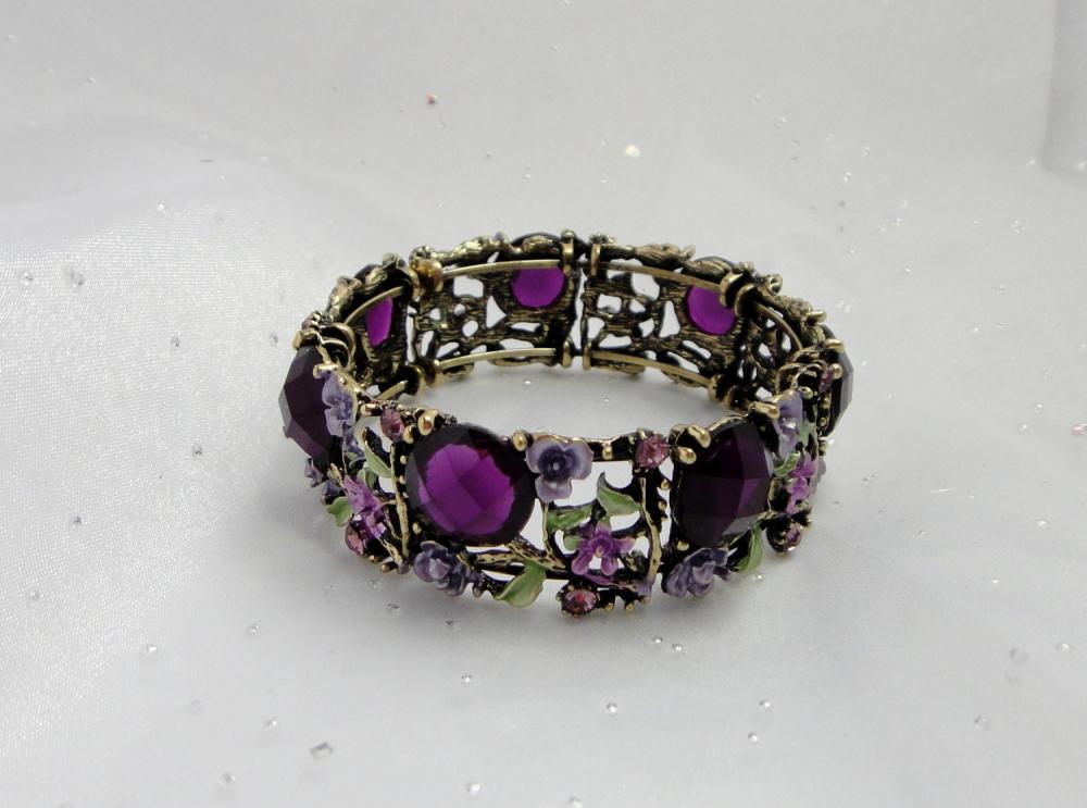 1920s Purple Crystal And Flower Bangle