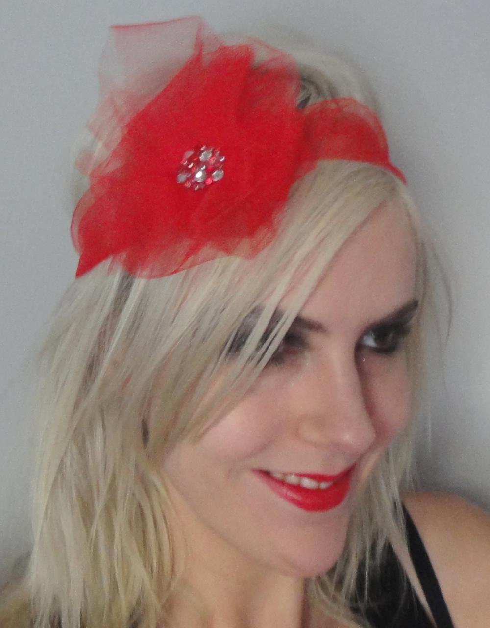 1920s Red Tulle Flapper Headband