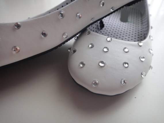 Ballet Flats With Rhinestones - White And Silver