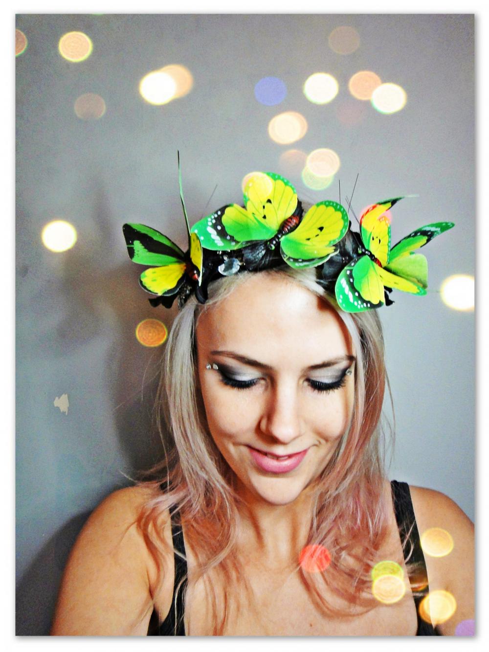 Green Yellow Butterfly And Flowers Headband Butterfy Tiara