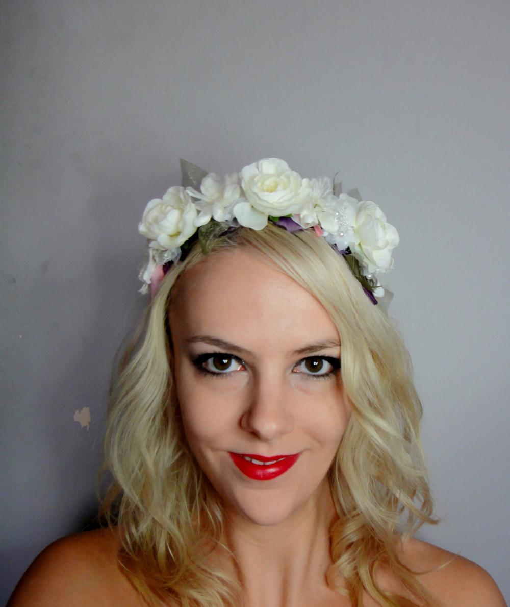 White Roses Bridal Blossom Headband