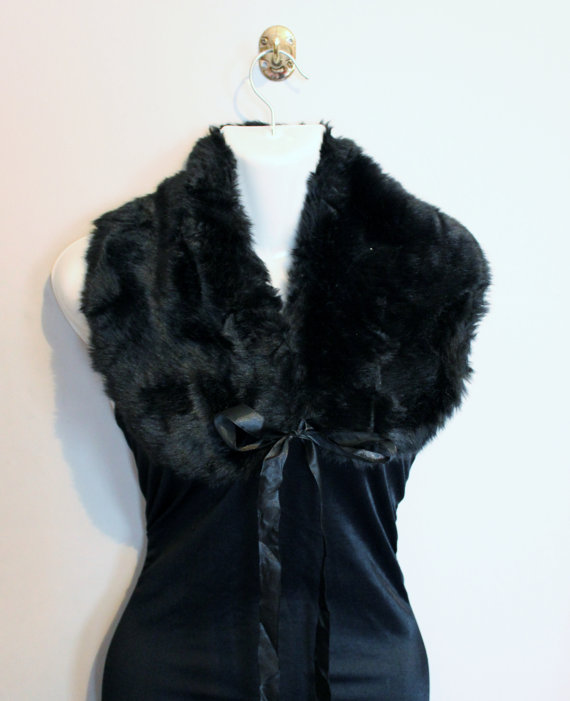 Black Faux Fur Collar 1920s Pin Up Dress Up Girls Womens